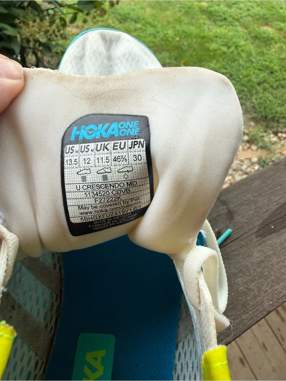 Hoka One One White & Teal Men's Athletic Running Shoes with Yellow Lining